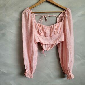 Princess Polly Womens Orione Long Sleeve Crop Top Peach Size 4